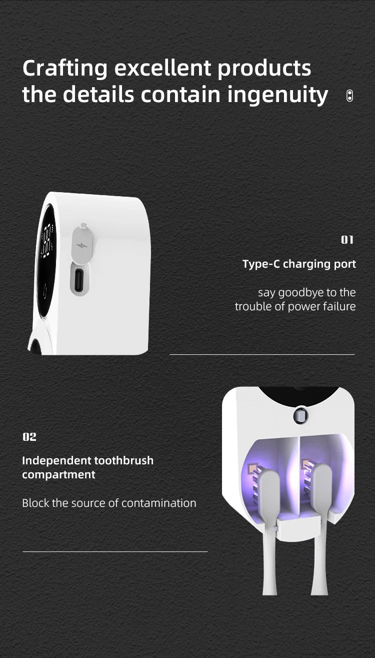 Mini Portable Rechargeable Travel Toothbrush Sterilizer Induction Switch with Charge Display UV Toothbrush Sterilizer Case