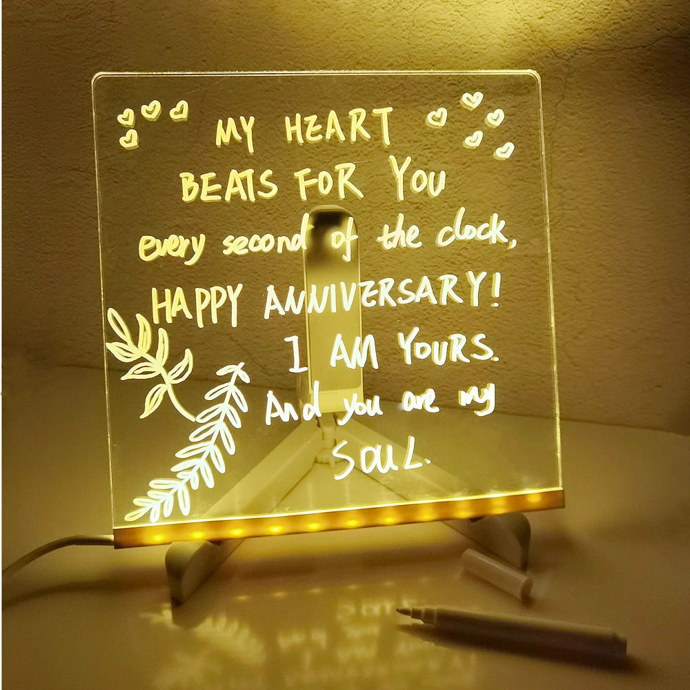 Personalized LED Lamp Acrylic Message Note Board Erasable USB Children‘s Drawing Board Bedroom Night Light Birthday Kids Gift