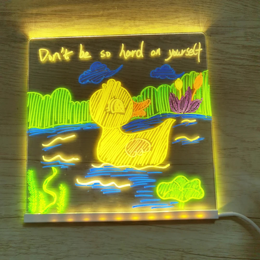 Personalized LED Lamp Acrylic Message Note Board Erasable USB Children‘s Drawing Board Bedroom Night Light Birthday Kids Gift