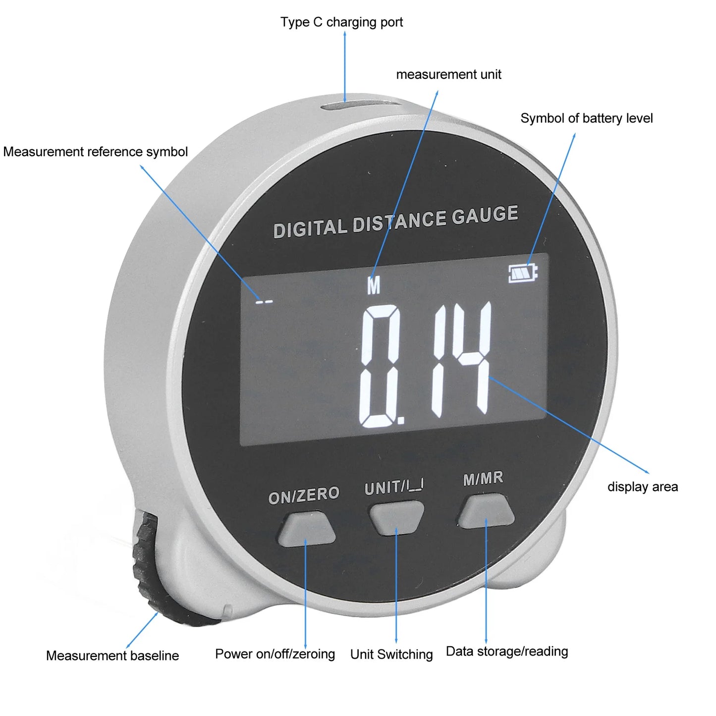 Digital Tape Measure Digital Display Roller Ruler 199.999m Semiconductor Microprocessor Electronic Rolling Ruler for Measurement