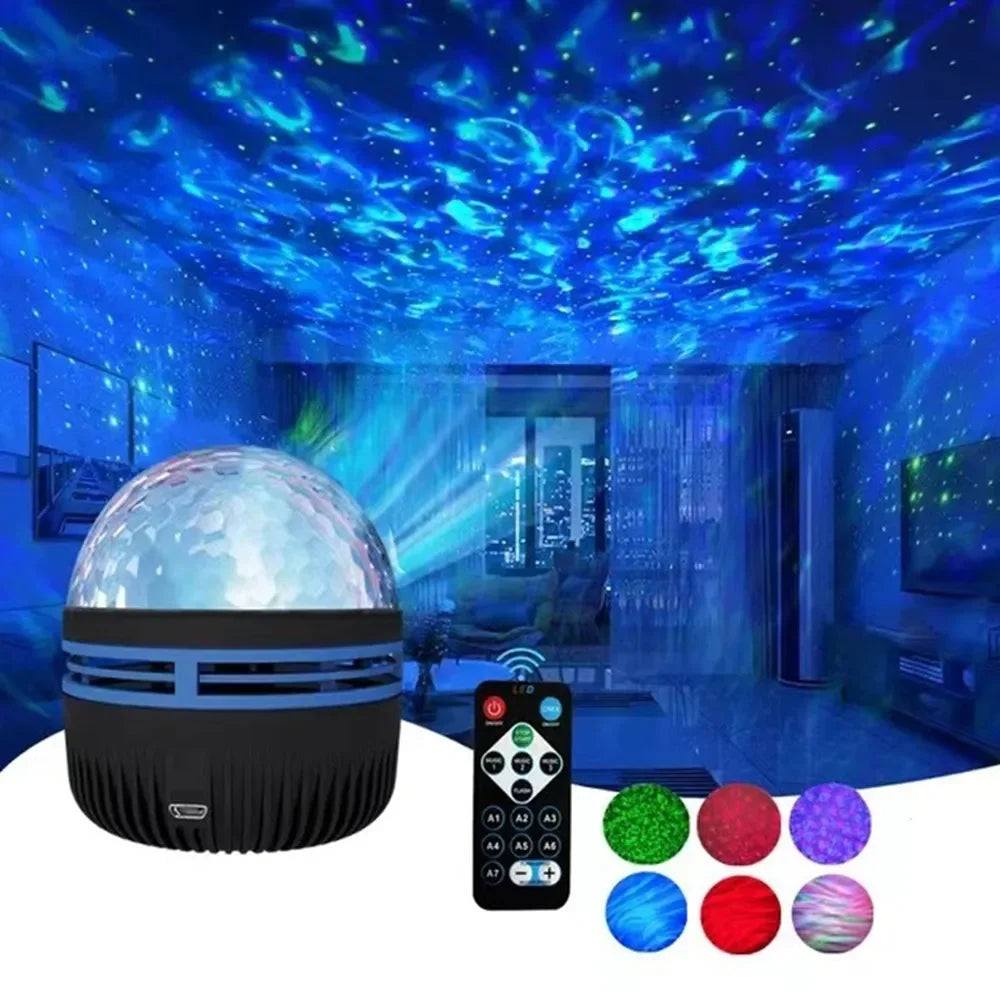 LED Starry Sky Light RGB Galaxy Projector Atmosphere Projection Lamp Christmas Halloween Remote Control 7 Color Home Auto Rotate