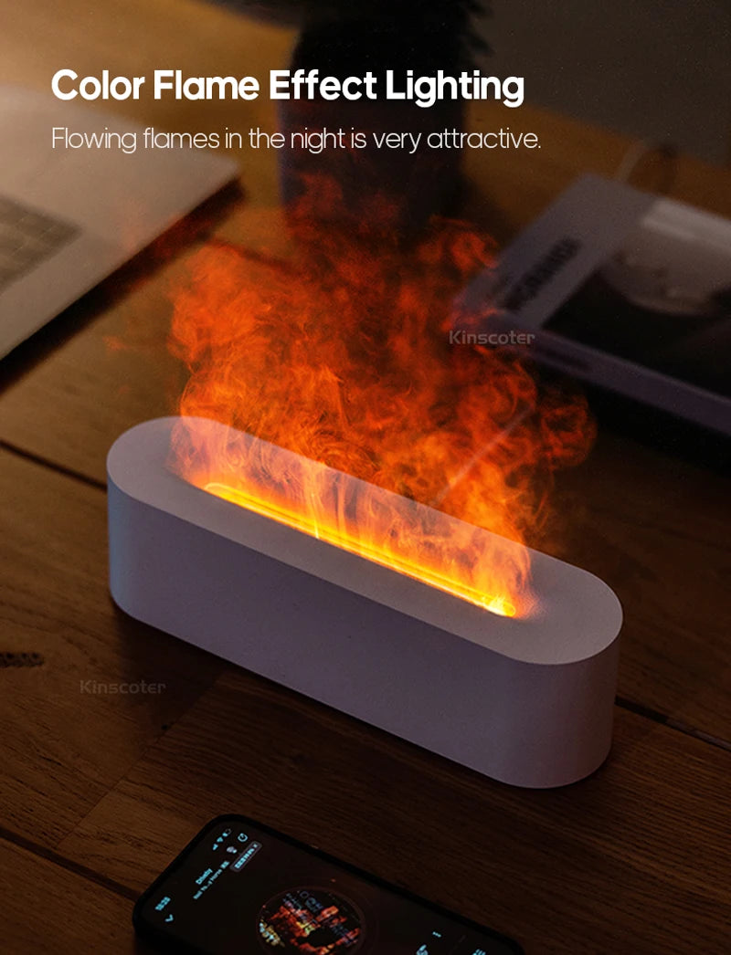 KINSCOTER Essential Oil Aroma Diffuser Flame Air Humidifier Ultrasonic Cool Mist Difusor with  RGB Realistic Fire Night Light