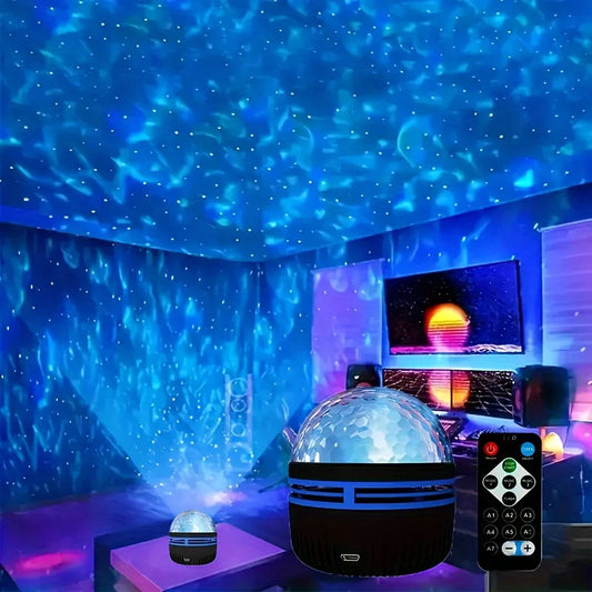 LED Starry Sky Light RGB Galaxy Projector Atmosphere Projection Lamp Christmas Halloween Remote Control 7 Color Home Auto Rotate