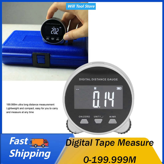 Digital Tape Measure Digital Display Roller Ruler 199.999m Semiconductor Microprocessor Electronic Rolling Ruler for Measurement