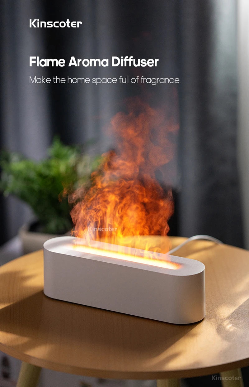 KINSCOTER Essential Oil Aroma Diffuser Flame Air Humidifier Ultrasonic Cool Mist Difusor with  RGB Realistic Fire Night Light